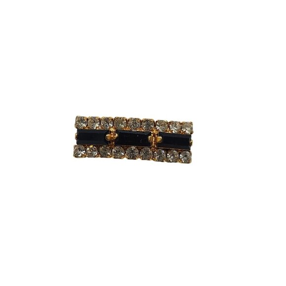 Gold Tone Ring With Black & Clear Crystal Rhinestones Vintage Cocktail - Picture 1 of 4